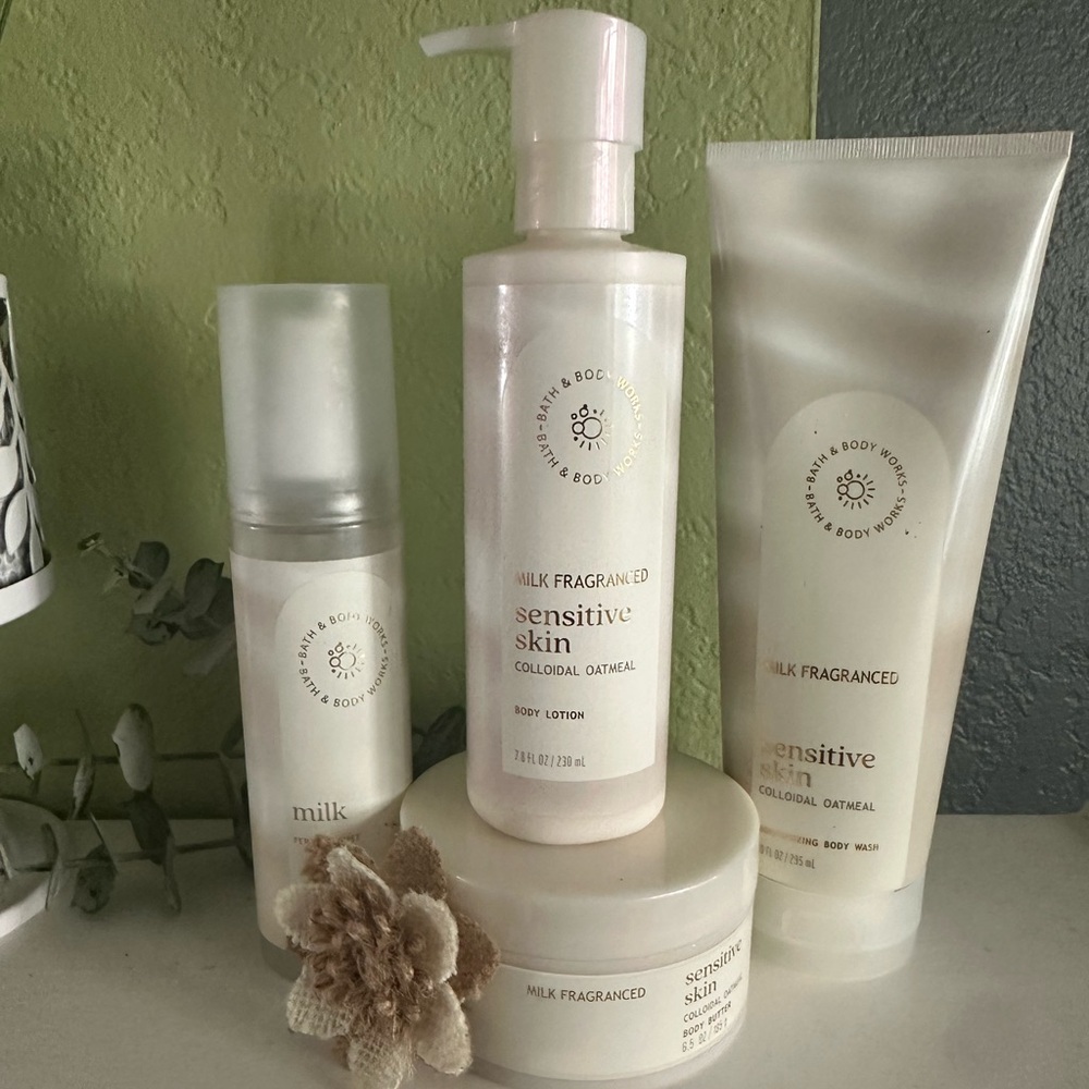NEW BBW (4) PC MILK FRAGRENCE SENSITIVE SKIN BODY CARE BUNDLE 🌿🌸🌿